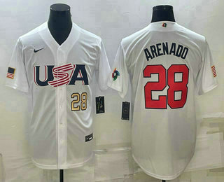 Mens USA Baseball #28 Nolan Arenado Number 2023 White World Baseball Classic Replica Stitched Jersey,We sell and wholesale Mens USA Baseball #28 Nolan Arenado Number 2023 White World Baseball Classic Replica Stitched Jersey on line form chian!